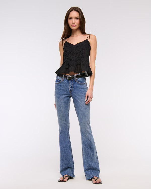 Mid Rise Bootcut Frayed Hem Jean | Abercrombie & Fitch (US)