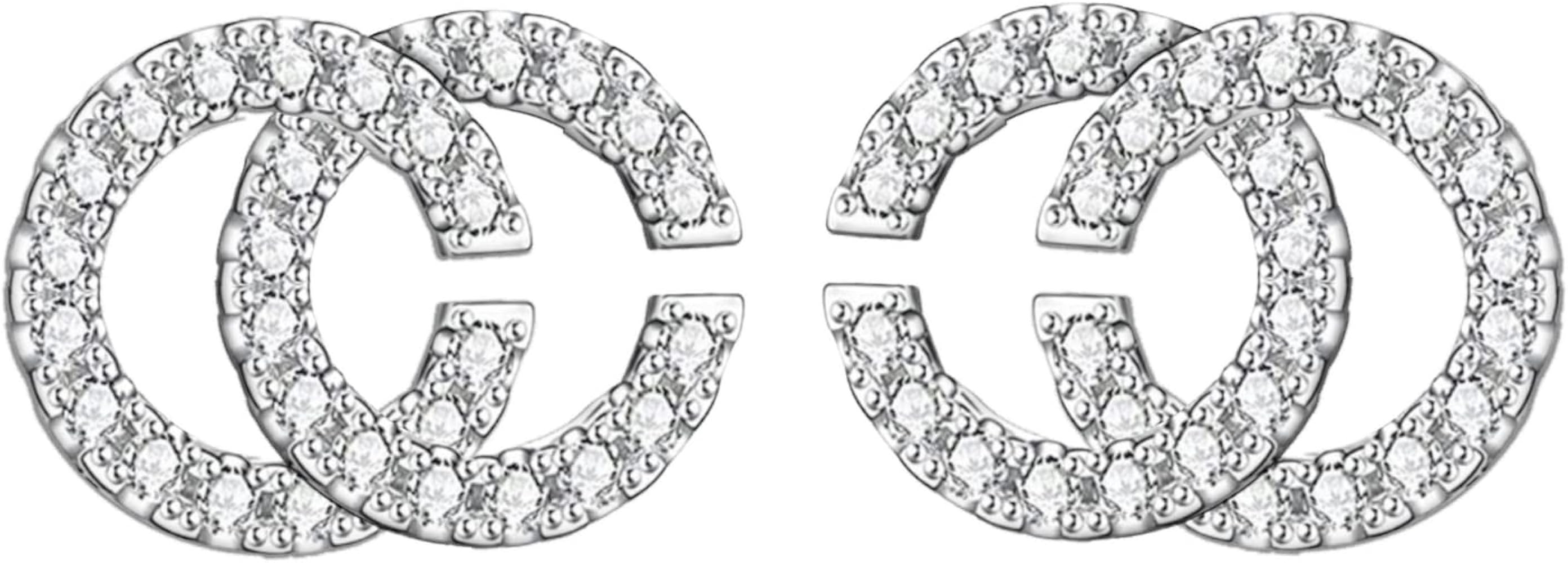 HighSpark Silver Double C Earrings | Stylish Designer Earrings | Chic Letter Design | Hypoallerge... | Amazon (US)