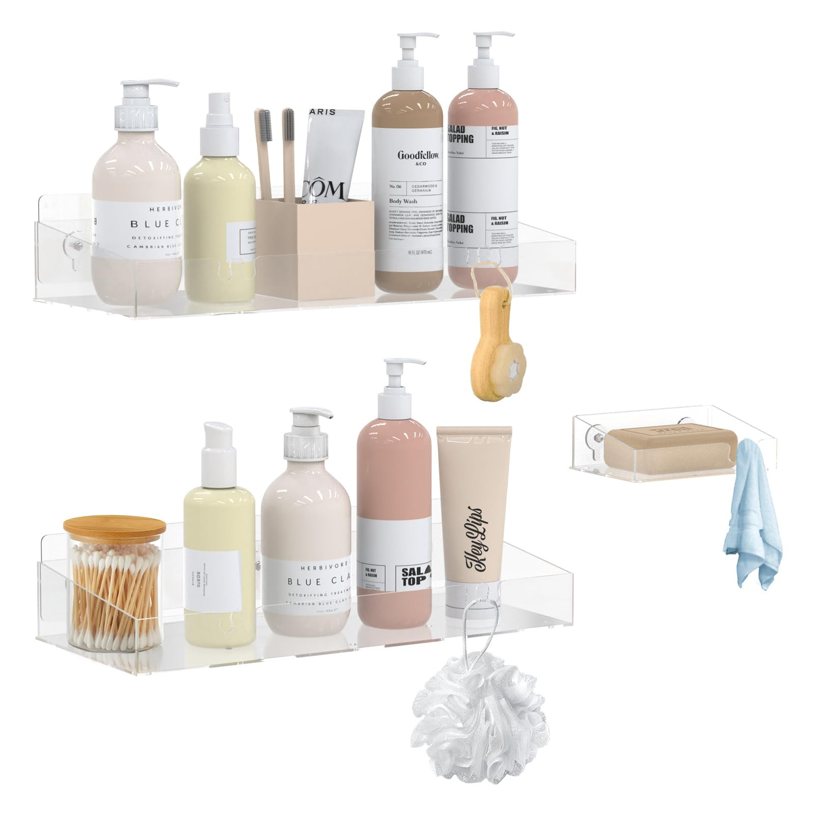 Acrylic Shower Caddy with Soap Dish, 3Pack Clear Adhesive Bathroom Shower Shelves Organizer, Tran... | Amazon (US)