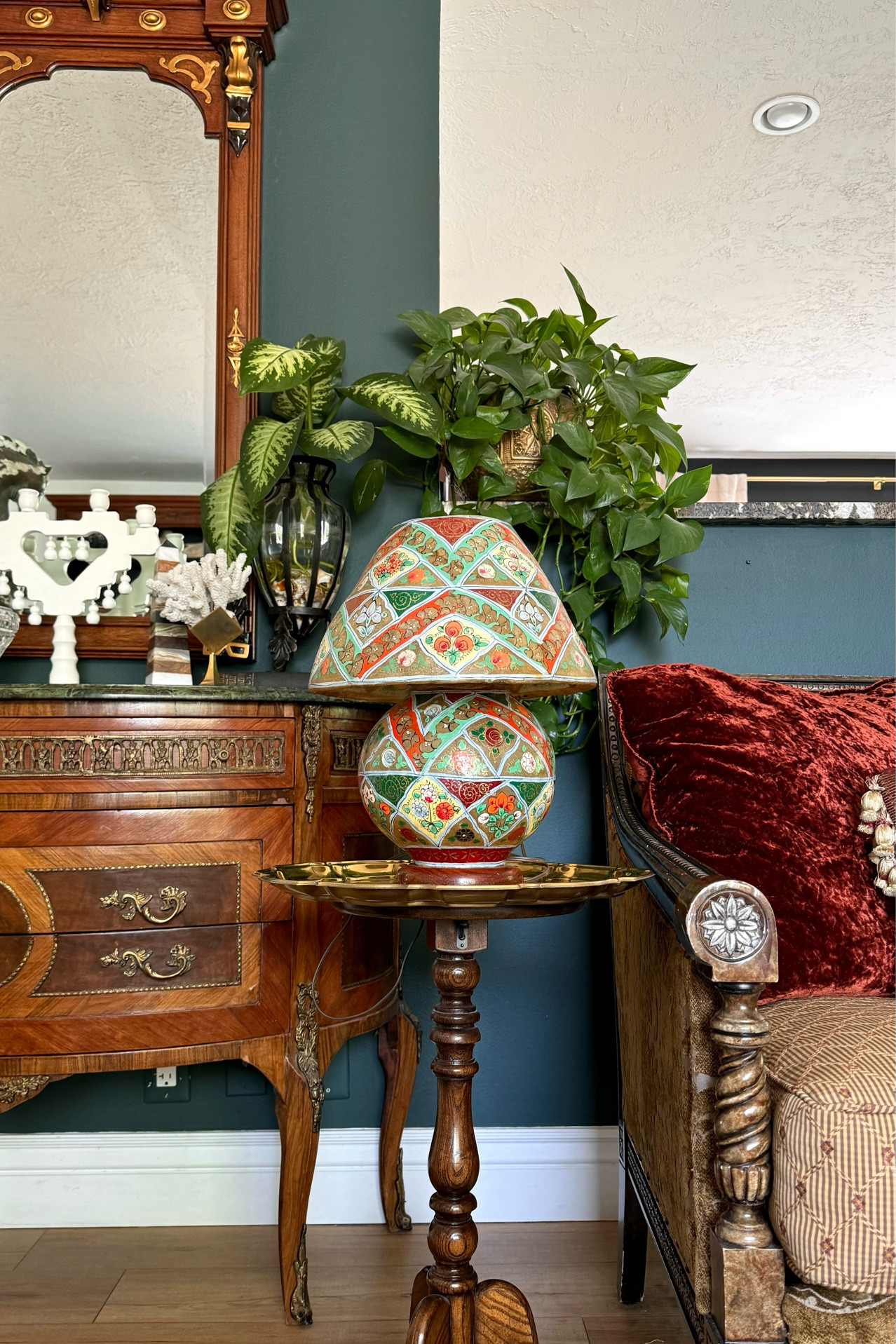 The most unique lamp I’ve ever found! It’s a hand painted, camel hide lamp shade and base on a teak bottom. I love how it glows!

#LTKHome