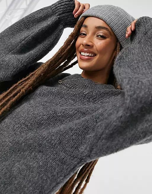ASOS DESIGN oversized jumper with stripe stitch detail in grey | ASOS (Global)