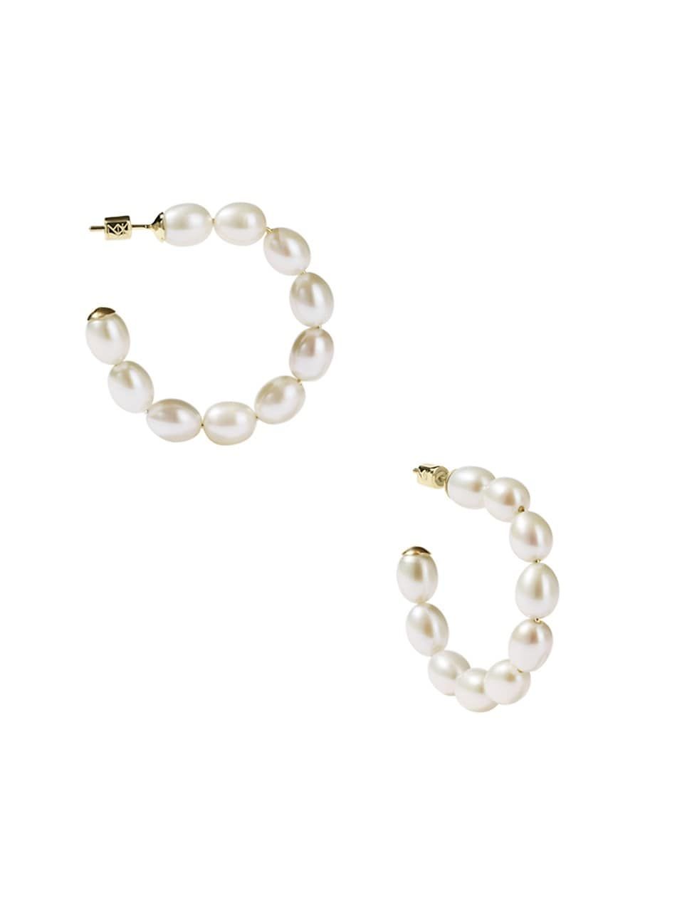 Juliet 9K Gold & Freshwater Pearl Hoop Earrings | Saks Fifth Avenue