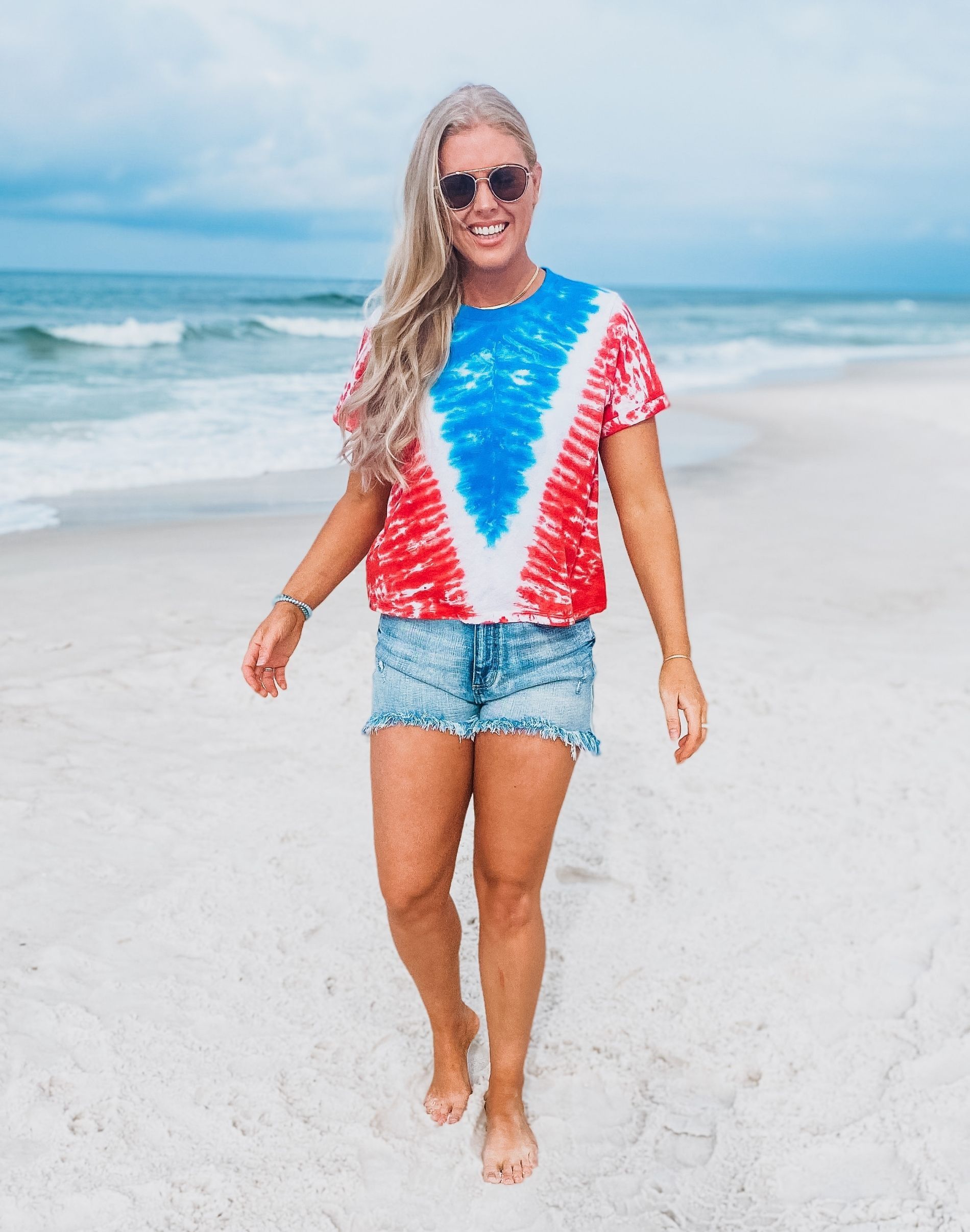 USA Tie Dye Short Sleeve Grayton Tee - Women - Red, White, and Blue | 30A Gear