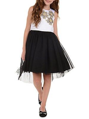 Girl's Floral-Trimmed Tulle Skirt Fit-&-Flare Dress | Lord & Taylor