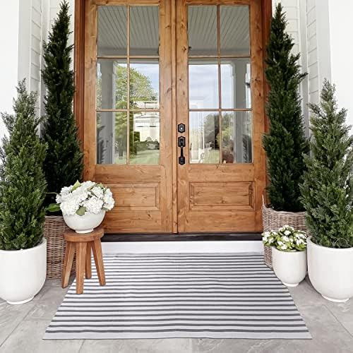 Breezsisan Gray and White Striped Outdoor Rug, Cotton, 35'x61.5' Striped Rug & Under Mat Rug for ... | Amazon (US)