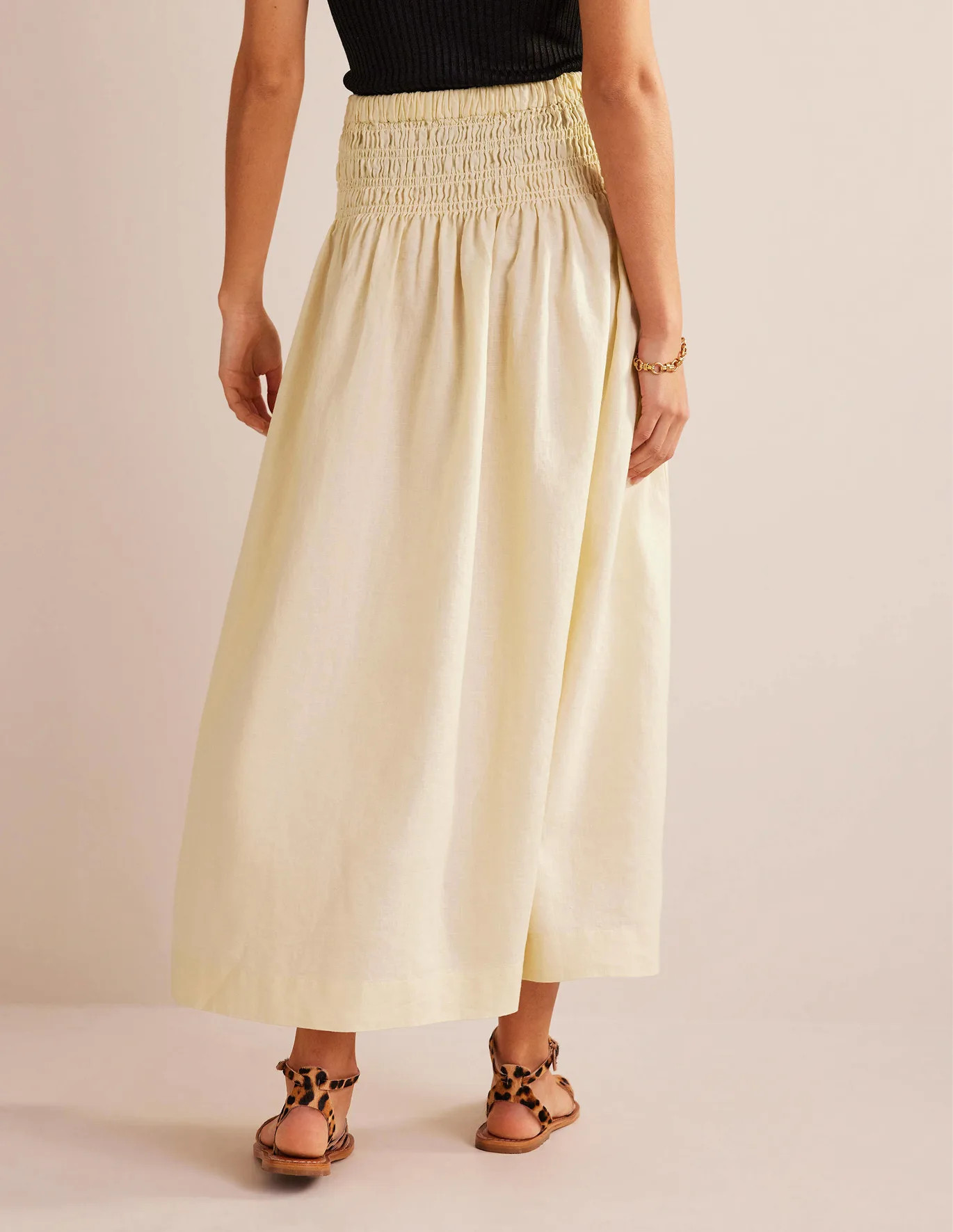 Shirred Waist Linen Midi Skirt - Dorset Cream | Boden (US)