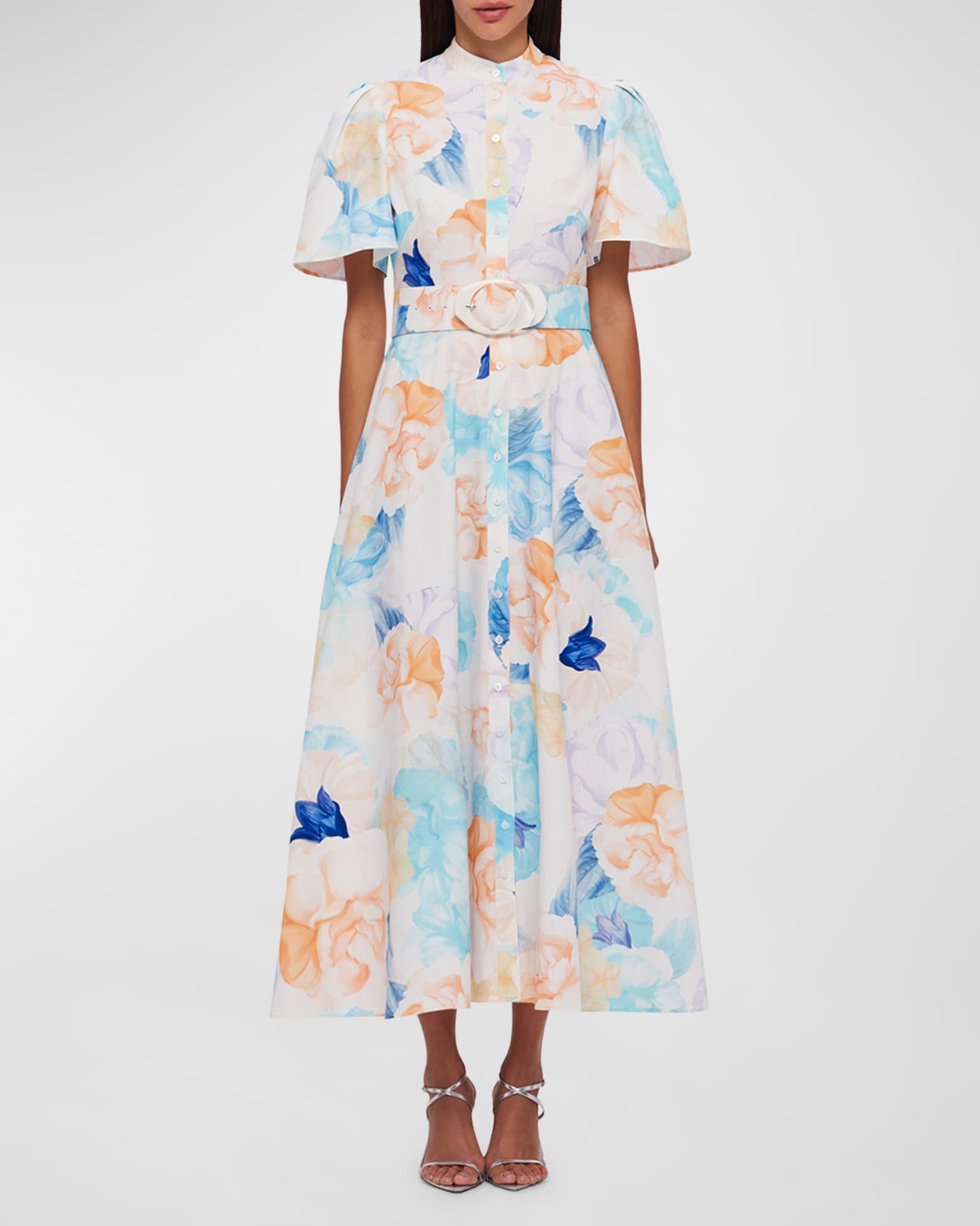 Bianca Belted Floral-Print Midi Shirtdress | Neiman Marcus