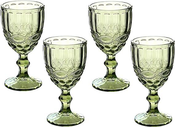 Taganov Green Wine Glasses set of 4 Vintage Glassware Drinking Water Goblets 10 OZ Colored Water ... | Amazon (US)