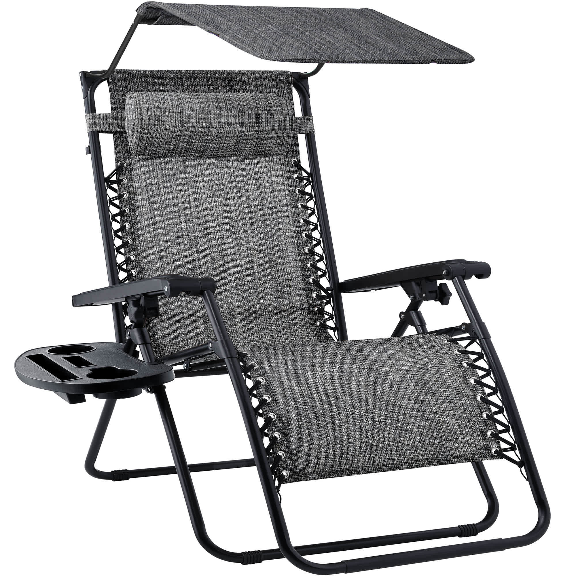 Best Choice Products Folding Zero Gravity Recliner Patio Lounge Chair w/ Canopy Shade Headrest Tray - Gray | SKY3942 | Lowe's