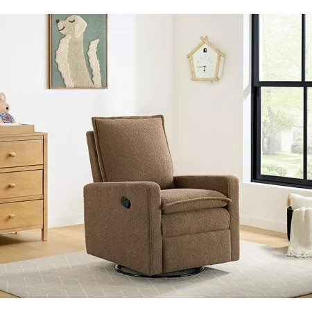 Soho Baby Coventry Upholstered Glider Recliner Rocking Chair 360° Swivel for Nursery and Living Room – Boucle Teddy Brown | Walmart (US)