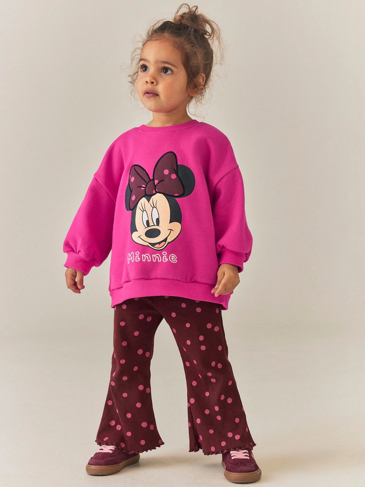 Berry Pink Minnie Mouse Spot Sweatshirt and Flare Set (6mths-7yrs) | Next US