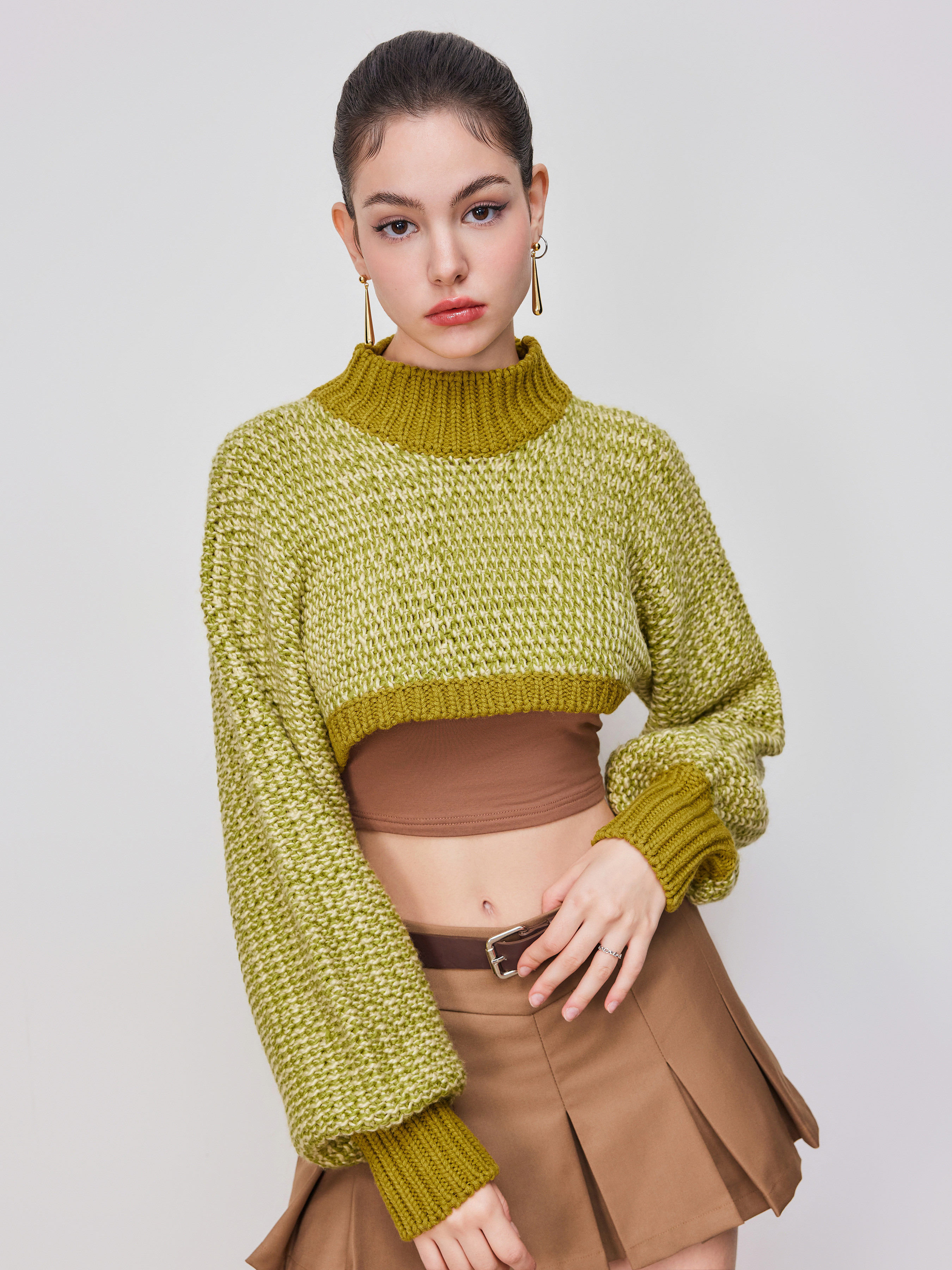 Knit Fabric Knit High Neck Crop Oversized Top For Vacation | Cider