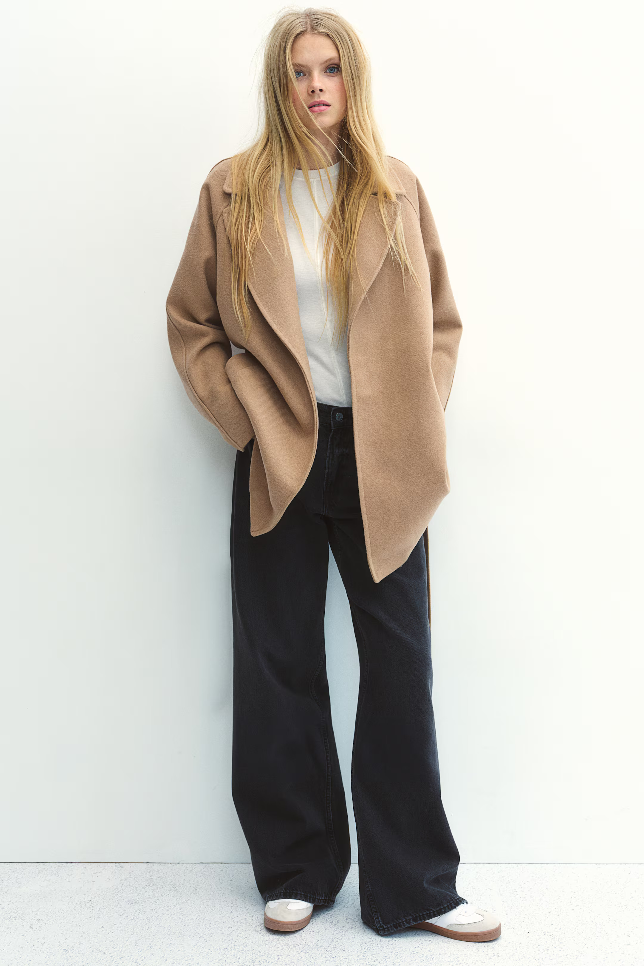 Tie-belt felted coat - Beige - Ladies | H&M GB | H&M (UK, MY, IN, SG, PH, TW, HK)