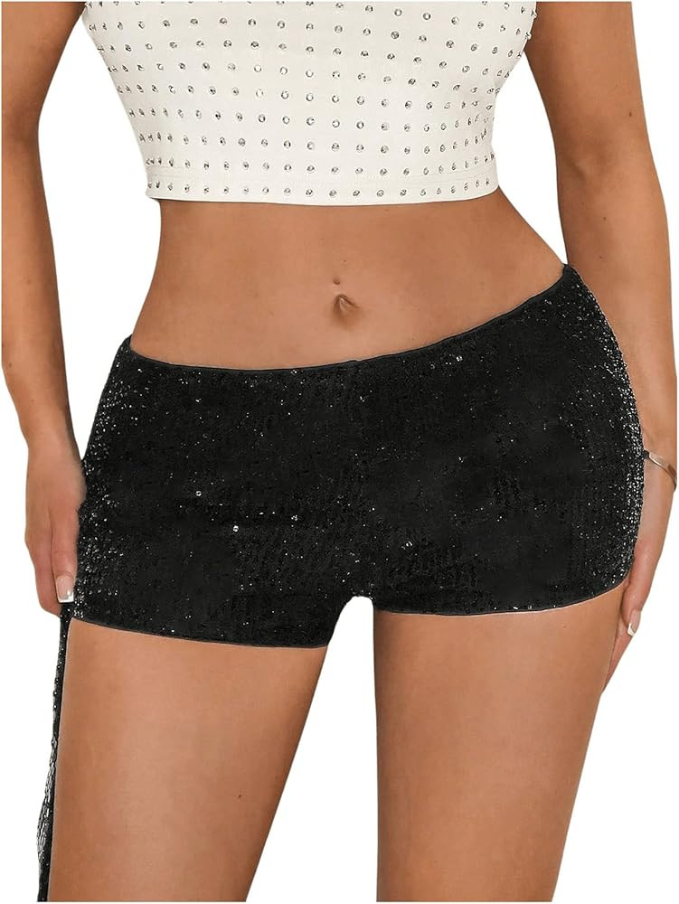 SHENHE Women's Sequin Mico Shorts Sparkly Low Rise Y2k Sexy Rave Mini Micro Shorts | Amazon (US)