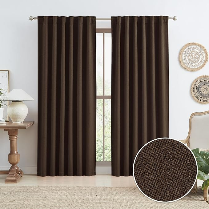Brown Linen Blackout Curtains 84 Inch Long for Bedroom Living Room, 100% Black Out Thermal Insula... | Amazon (US)