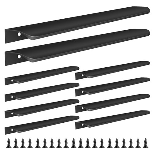 Malimali 10 Pack Black Finger Edge Pulls for Wardrobe Cabinets 11.81" Drawer Pulls Kitchen Cabinet Handles Modern Aluminum Concealed Tab Pulls for Closet Door, Matte Black | Amazon (US)