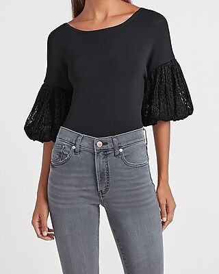 Lace Short Sleeve Sweater | Express