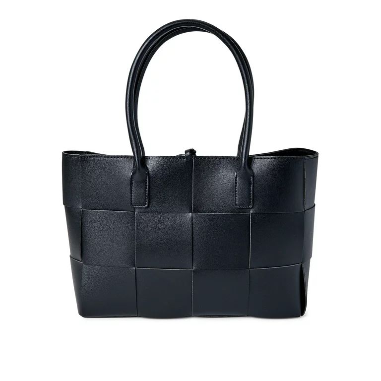 Jane & Berry Women's Adult Woven Faux Leather Tote Handbag Black | Walmart (US)