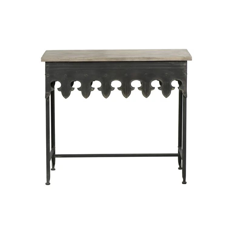 Creative Co-Op Metal Scalloped Edge Table with Grey Finish and Wood Top - Walmart.com | Walmart (US)
