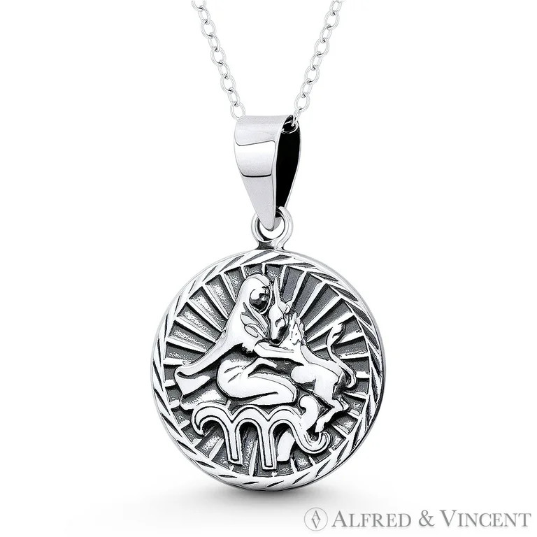 Virgo Zodiac Sign Circle Astrology Charm Pendant & Chain Necklace in Oxidized .925 Sterling Silve... | Walmart (US)