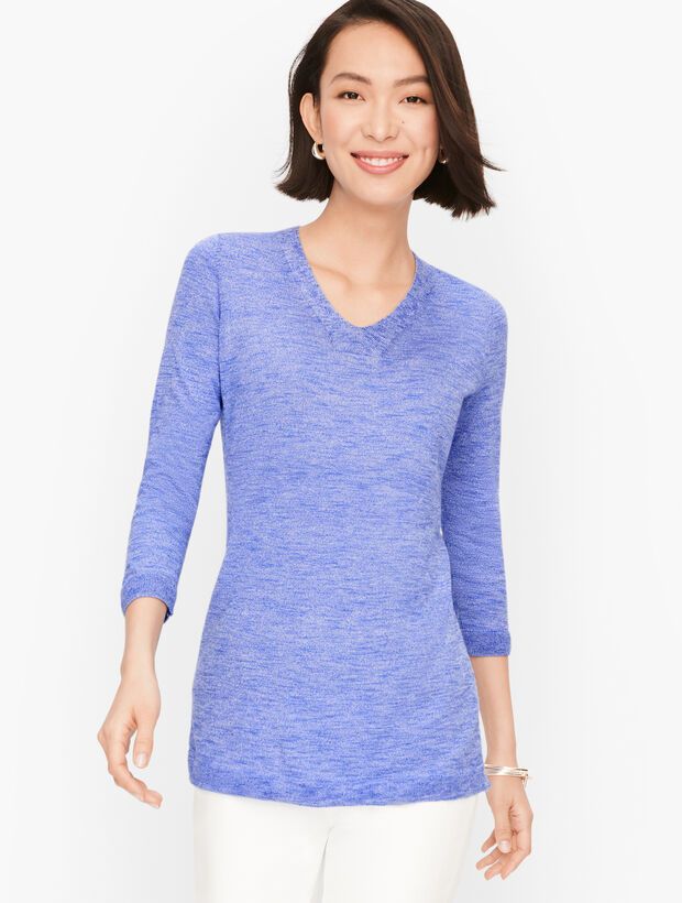 Slub Cotton V-Neck Sweater - Marled | Talbots