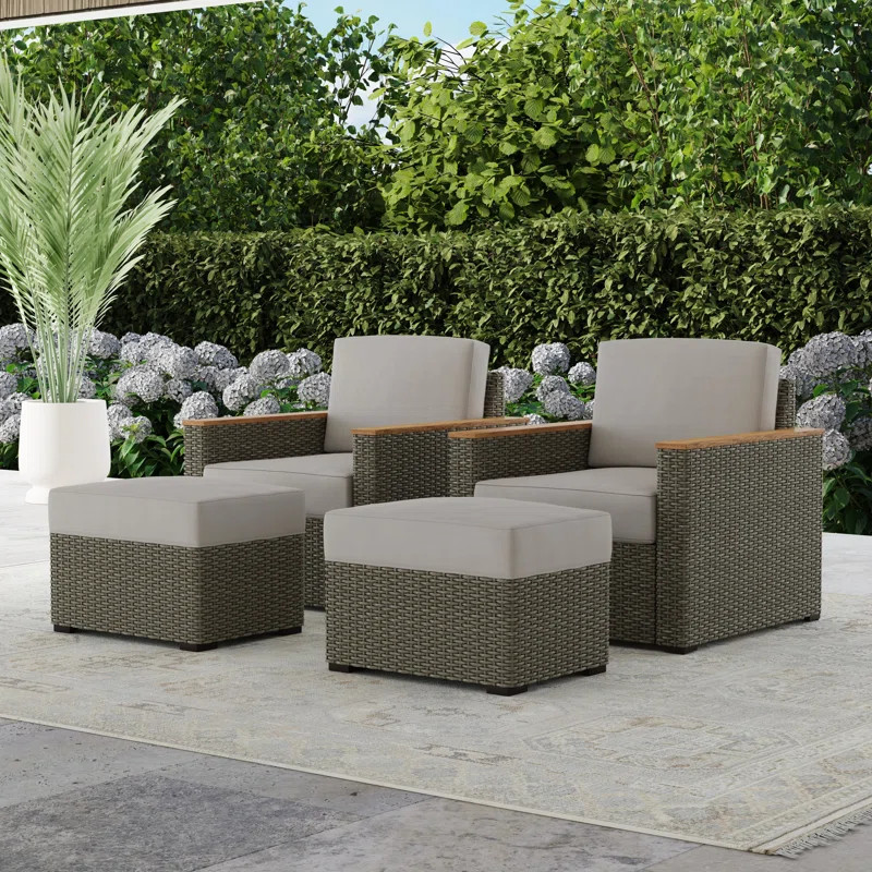 Burghild Patio Chair with Cushions and Ottoman | Wayfair North America