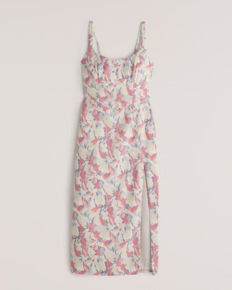 Abercrombie & Fitch Women's Corset Seamed Midi Dress in Off White Floral - Size S PET | Abercrombie & Fitch (US)
