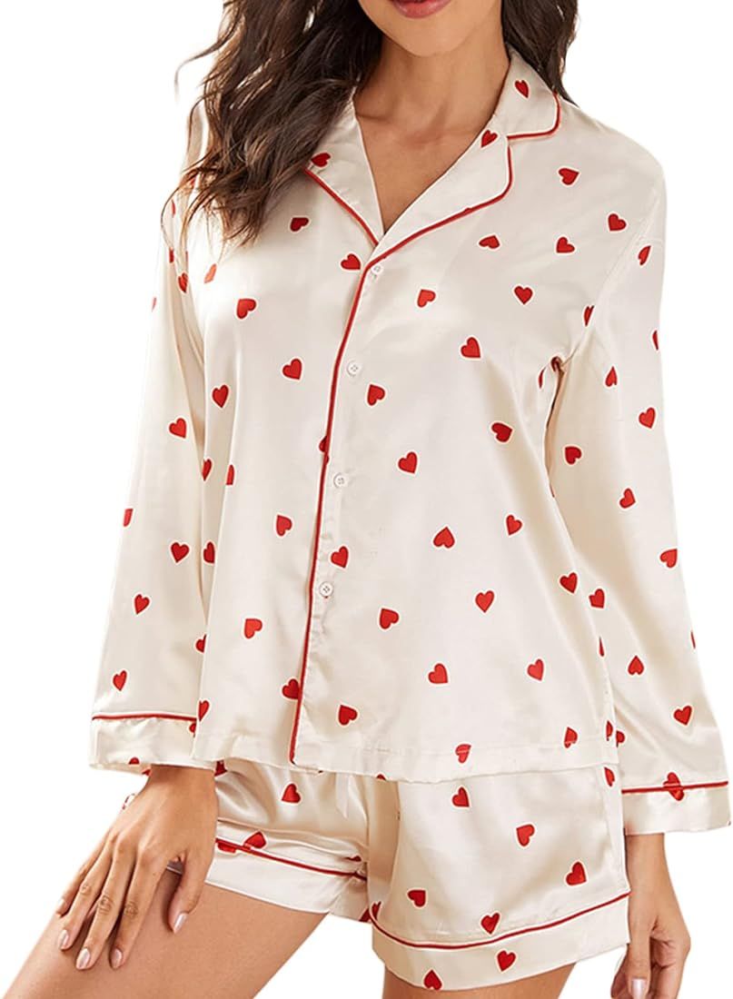 Faithtur Cute Women's Pajama Sets, Floral Heart Pajamas Short Pj Set Loose Loungewear Sleepwear T... | Amazon (US)