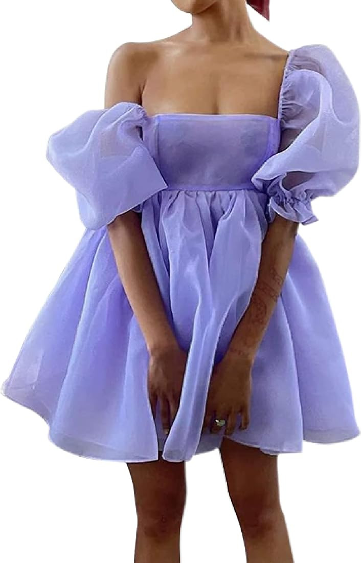 Fairy Mesh Tulle Dress for Women Puff Sleeve Mini Princess Dress Square Neck Prom Short Party Dre... | Amazon (US)