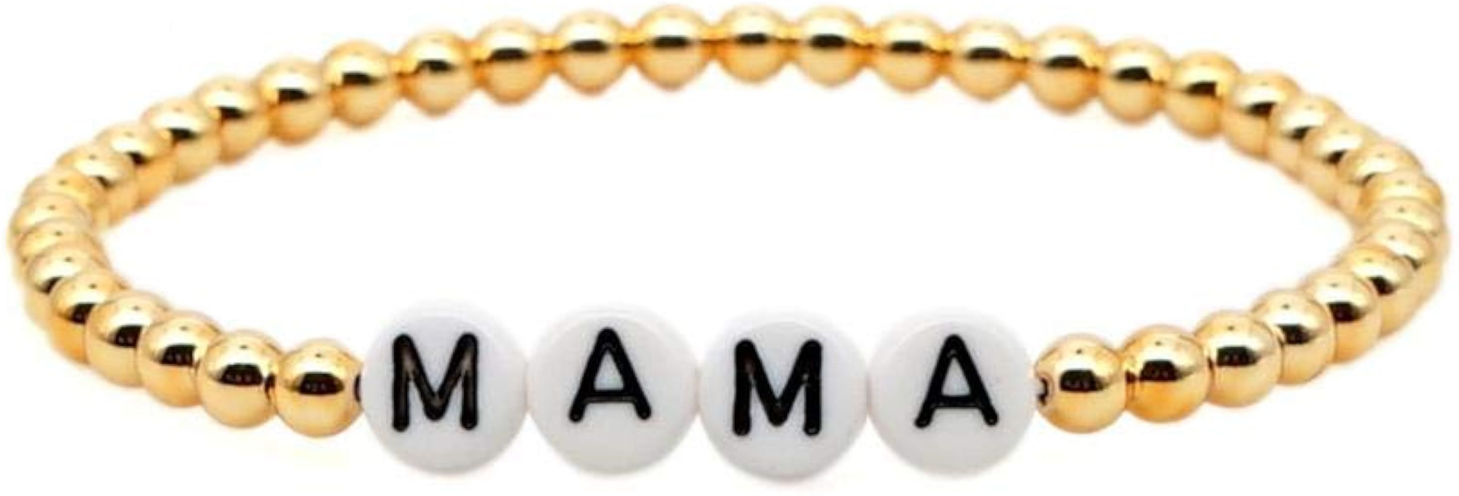 The Woo's Gold Color Ball Beaded Bracelets Brass Mama Love Letter Wrapped Bracelet Boho Handmade Bea | Amazon (US)