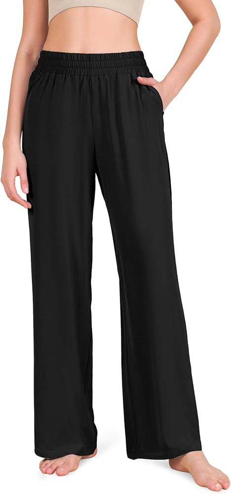ODODOS Chiffon Flowy Wide Leg Pants for Women Lightweight High Waist Pull-On Pants with Pockets | Amazon (US)