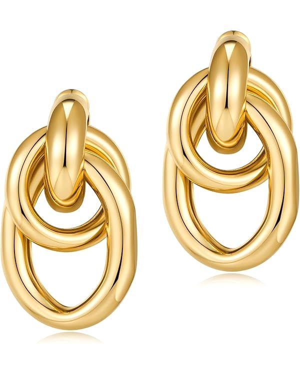 Gold Geometric Drop Dangle Earrings for Women 18K Chunky Trendy Knot Stud Small Twisted Link Earr... | Amazon (US)