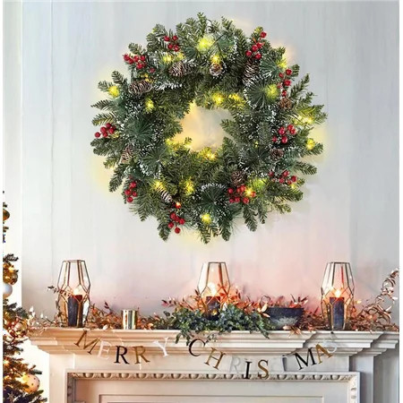 Scidweet Christmas Wreath Decorations, 20" Pre-Lit Christmas Wreaths with Lights for Front Door Indoor Outdoor Fireplace Party Holiday Xmas Decorations | Walmart (US)