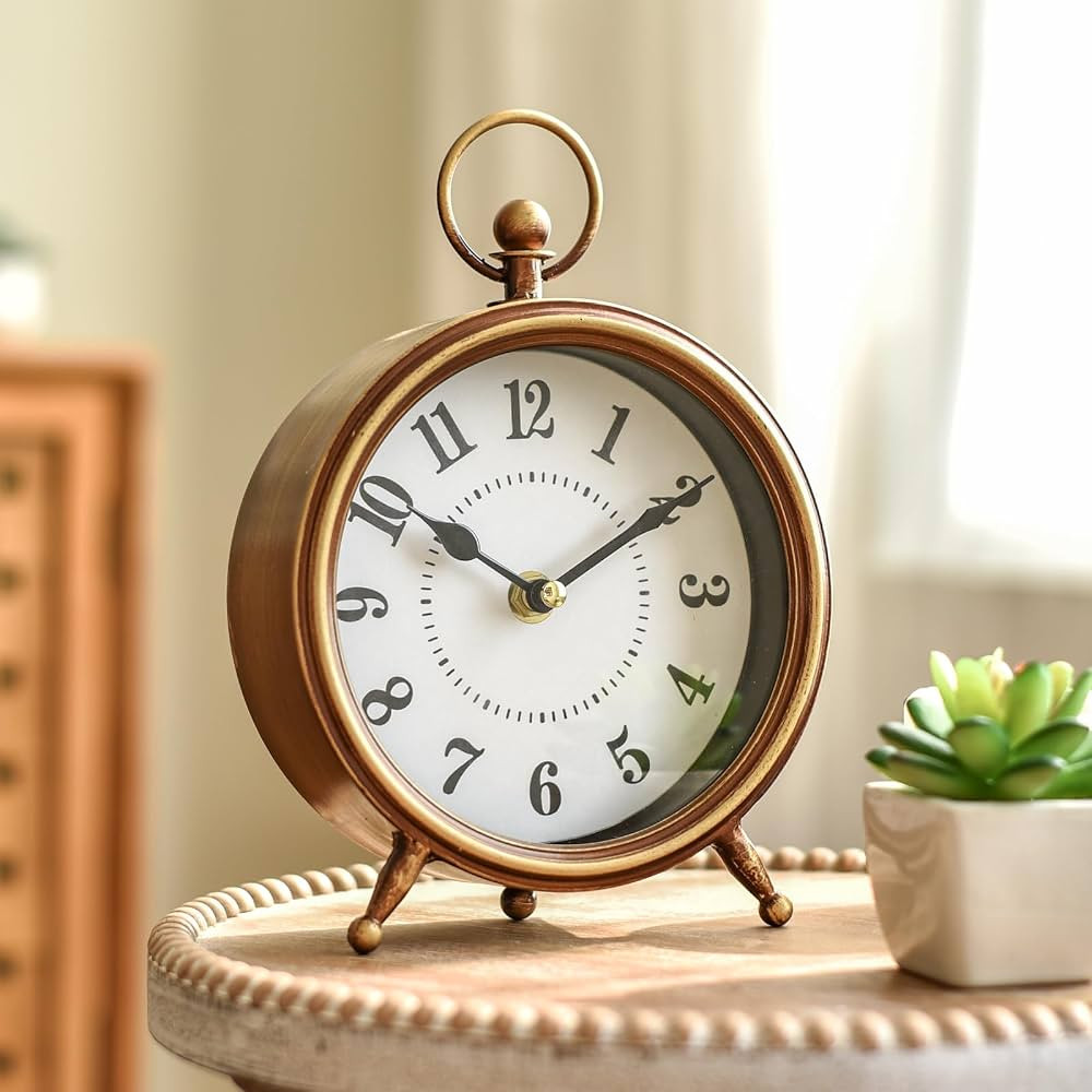 Vintage Small Table Clock on Stand, Decorative Desk and Shelf Clock Farmhouse Mantel Non-Ticking ... | Amazon (US)