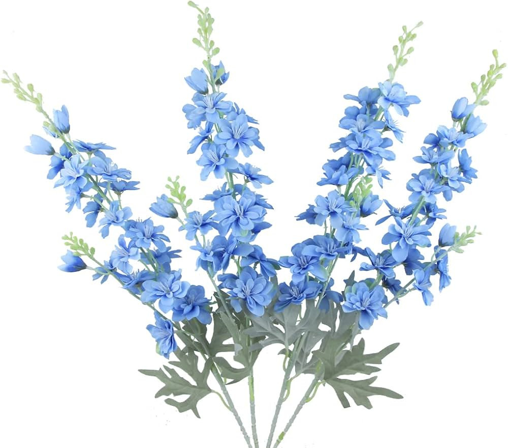 FERIAL Blue Silk Larkspur Flowers 4pcs Artificial Delphinium Faux Snapdragon Long Stem Fake Plant... | Amazon (US)