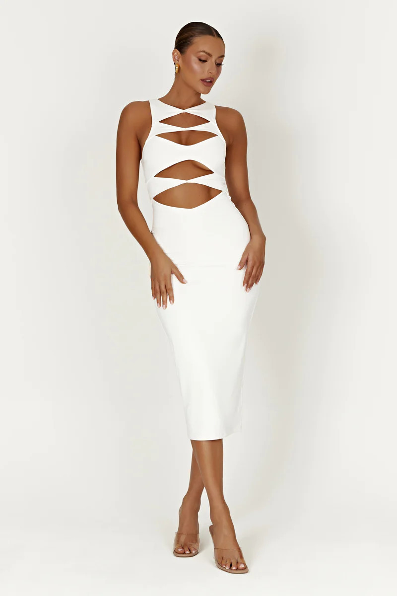 Chloe Cut Out Maxi Dress - White | MESHKI US