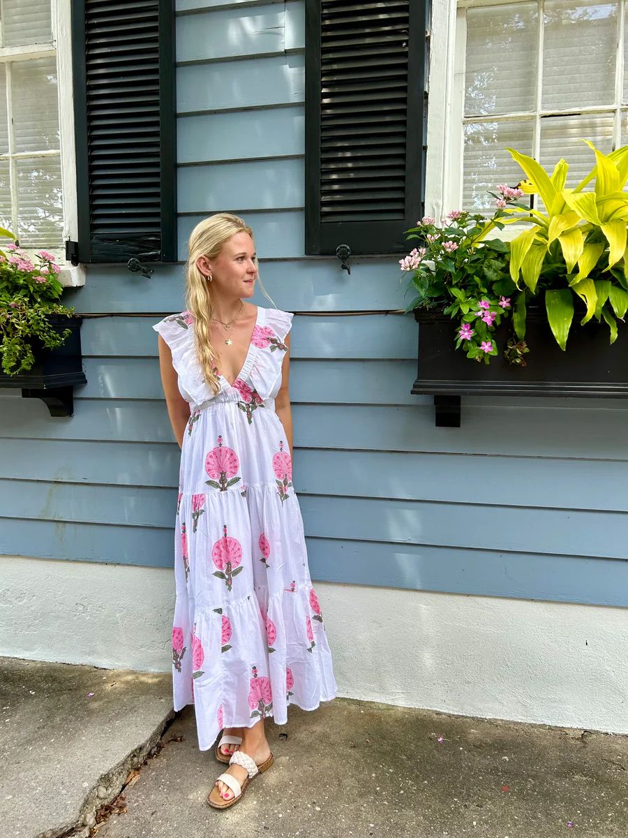 Savannah Midi Dress Pink Milos | Madison Mathews