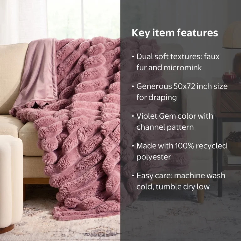 Better Homes & Gardens Violet Gem Channel Faux Fur Throw, 50 in x 72 in | Walmart (US)