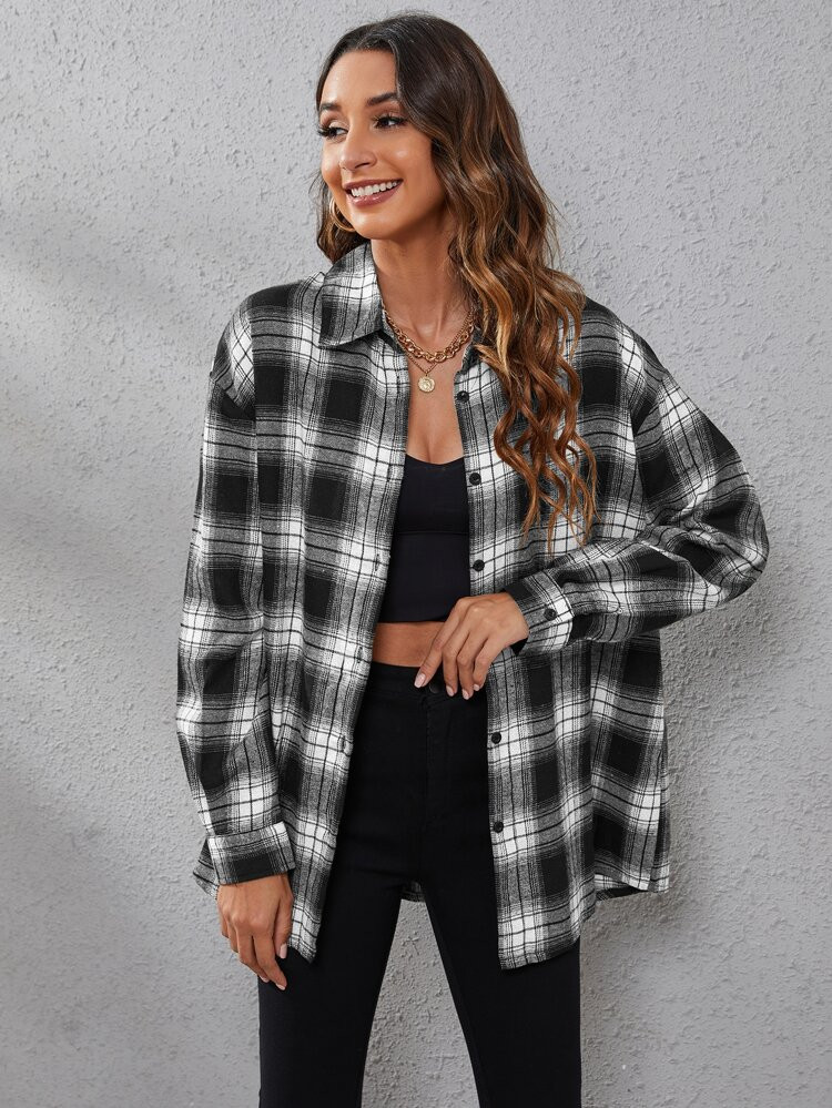 Plaid Print Drop Shoulder Shirt | SHEIN