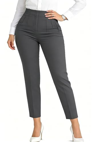 LOVESHOOT Womens Stretchy Dress Pants 2026 Trendy High Waisted Pleated Straight Leg Business Work... | Amazon (US)