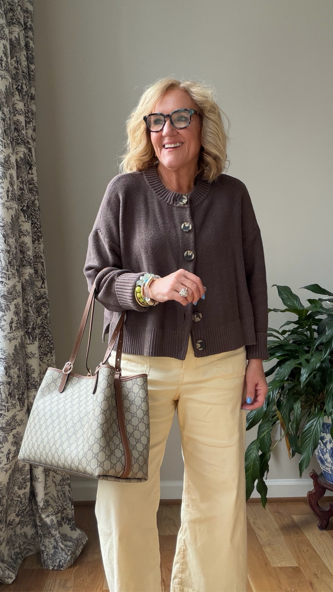 Colette pants size 29 petite 
Brown sweater size medium 
Espadrilles true to size and very comfortable 
20% off my bracelets code NANETTE20

#LTKOver40 #LTKPetite #LTKootd