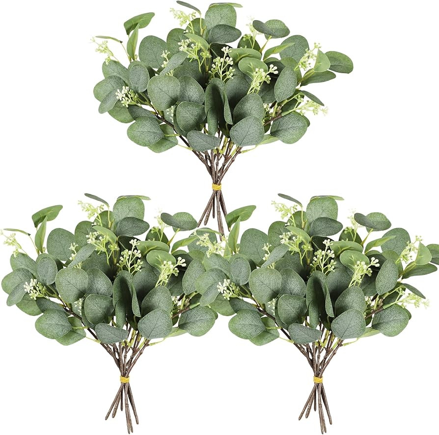 Homcomodar Artificial Eucalyptus Seeded Stem 12Pc Greenery Eucalyptus Leaves Branches 11.4” Sil... | Amazon (UK)
