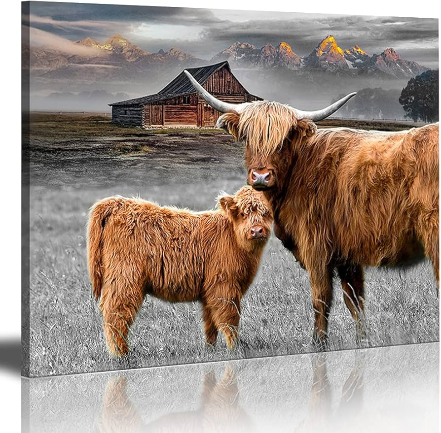Rinsiken Highland Cattle Wall Art with Long Horns Picture – Highland Cow Print on Canvas Painti... | Amazon (US)