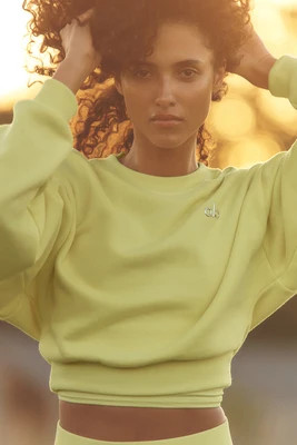 ALO | Cropped Accolade Crewneckshine Top in Sun Yellow, Size: Medium | Alo Yoga