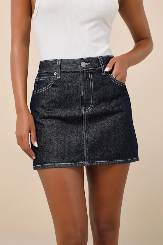 Compelling Trend Dark Wash Denim Mini Skirt | Lulus