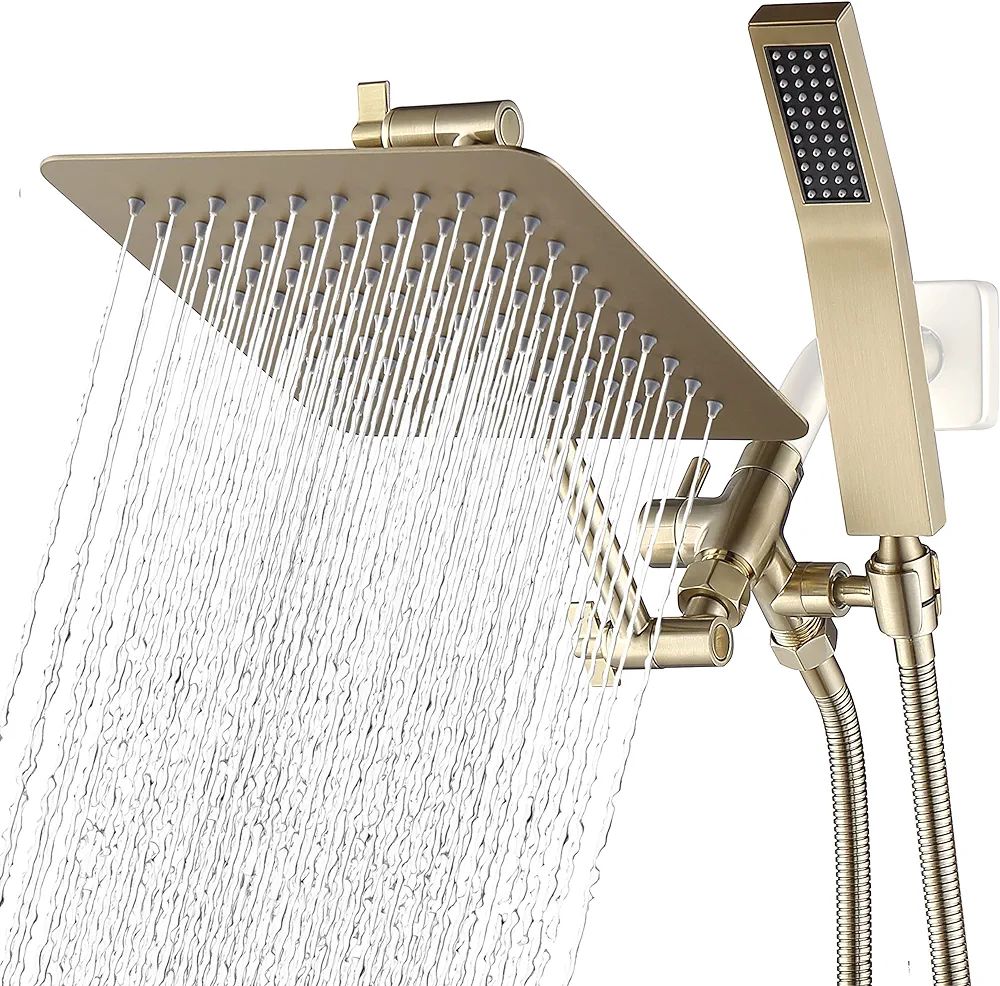 G-Promise All Metal Dual Square Shower Head Combo | 8" Rain Shower Head | Handheld Shower Wand wi... | Amazon (US)