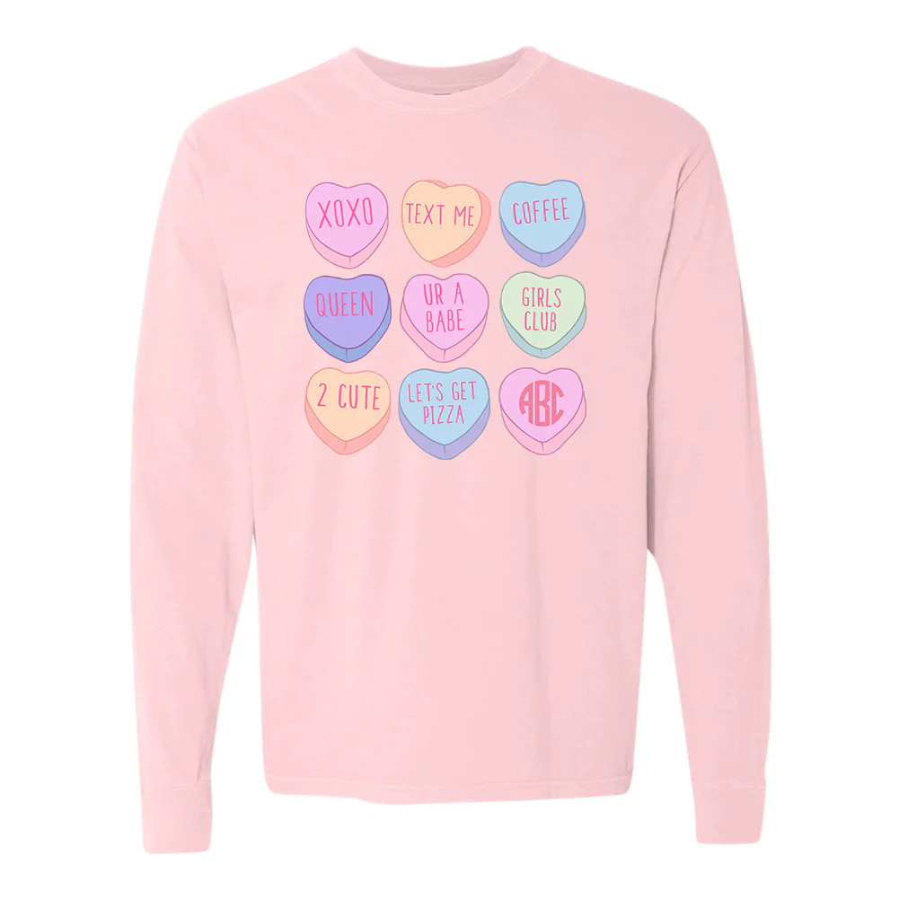 Monogrammed 'Candy Hearts' Long Sleeve T-Shirt | United Monograms
