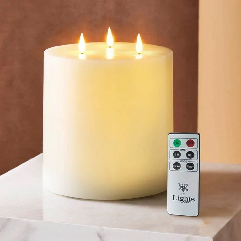 3 Wick Flameless Candle - 6x6 Extra Large (Remote & Batteries Included) 3D Flames with Wick, Ivor... | Walmart (US)