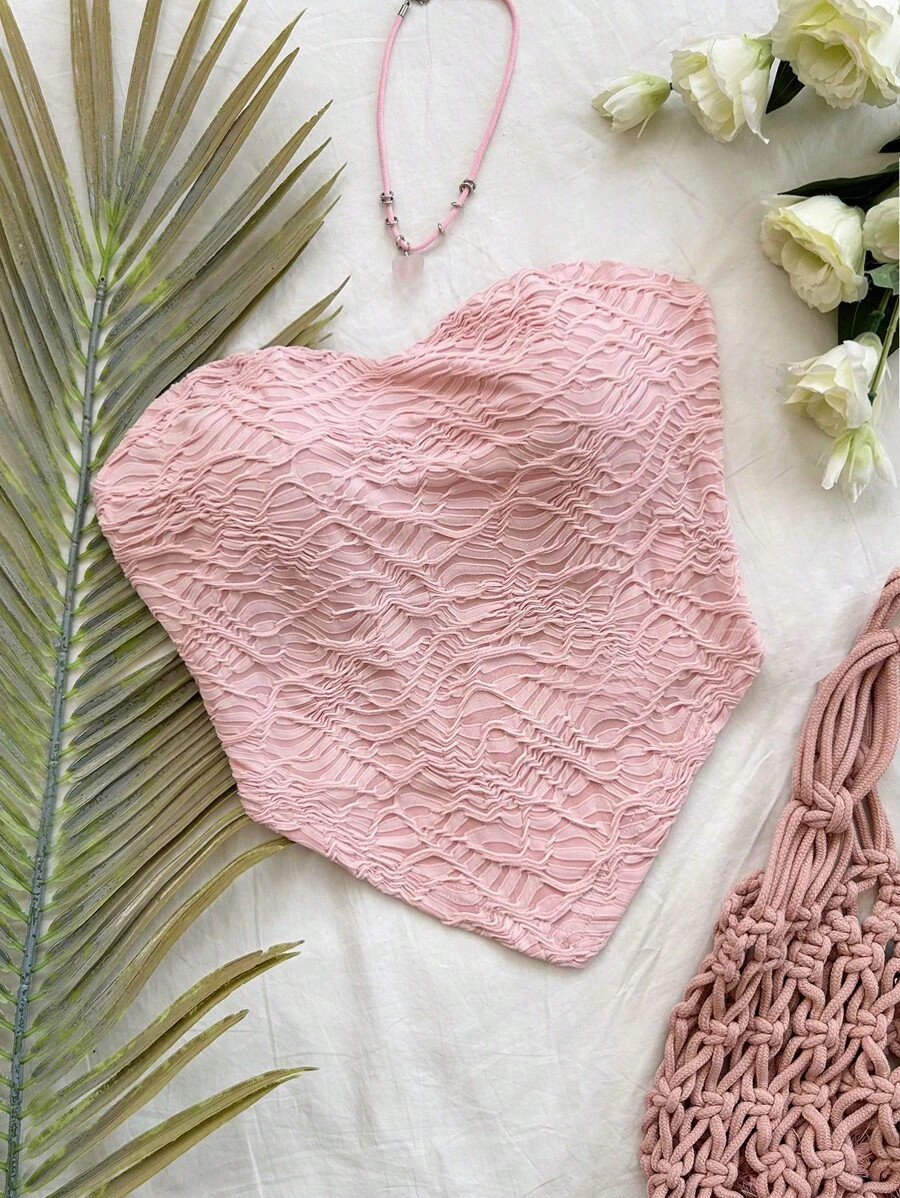 SHEIN WYWH Women's Solid Color Asymmetric Hem Textured Tube Top, Summer | SHEIN