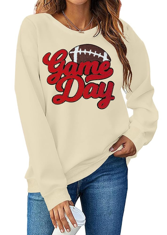 Football Game Day Sweatshirt for Women Game Day Chenille Patch Shirts Football Graphic Long Sleev... | Amazon (US)